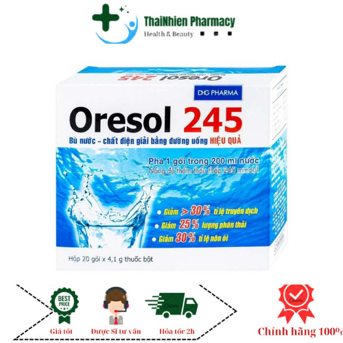 Bột pha uống Oresol 245 DHG Pharma bù nước, bổ sung chất điện giải, giảm mất nước do tiêu chảy (20 g