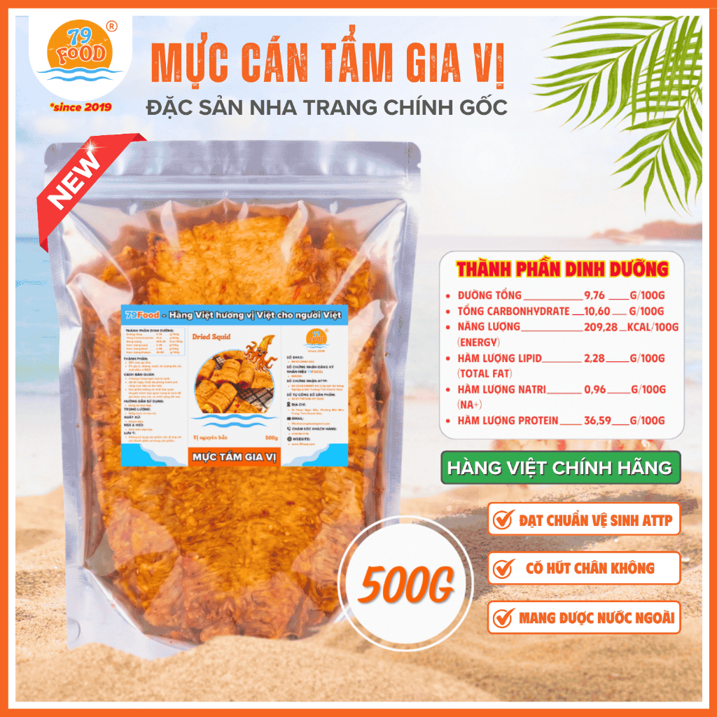 [ 500G - Túi Zip ] Khô Mực Cán Tẩm Gia Vị Nguyên Miếng đặc sản Nha Trang chính gốc 79Food