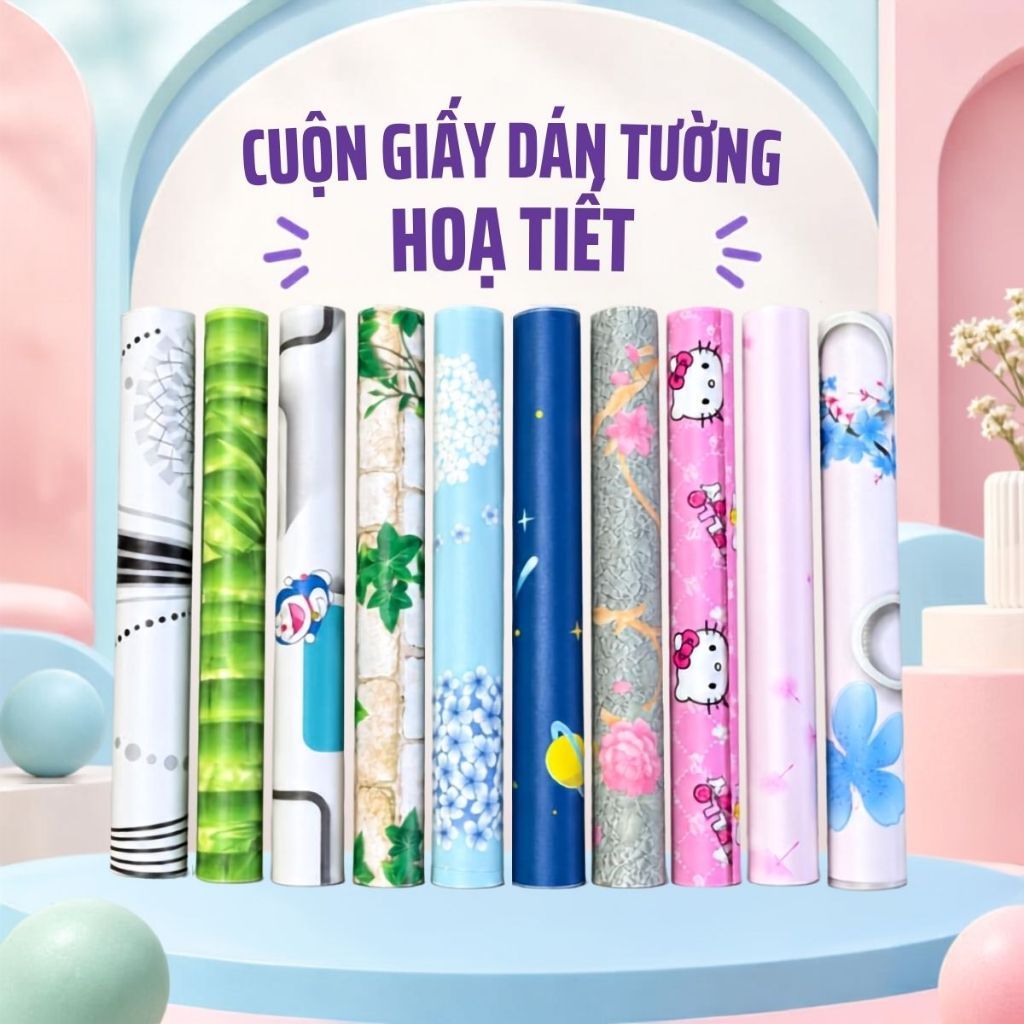 Giấy dán tường họa tiết dễ thương 10m x 45cm có keo sẵn