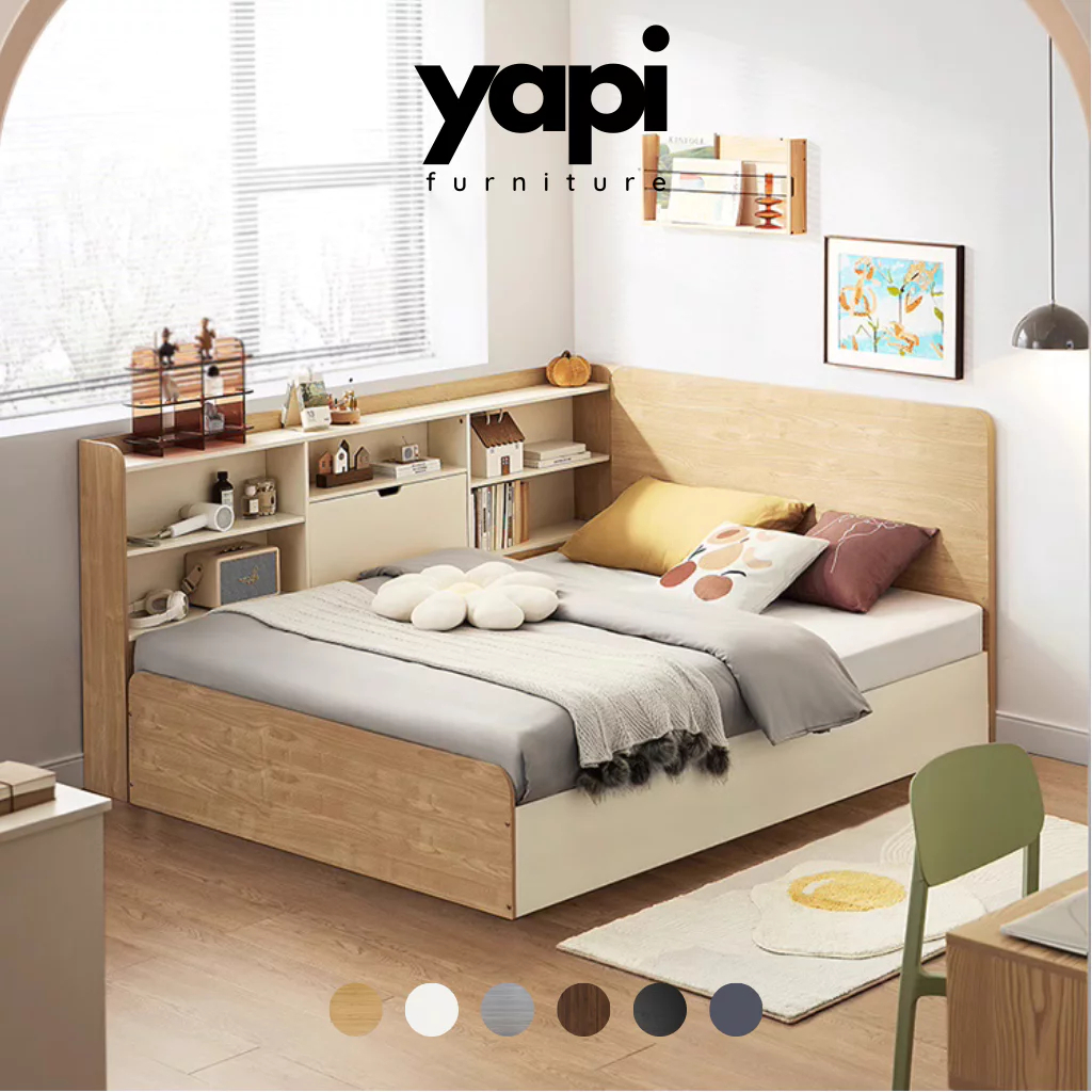 [Furni Home] INBOX ZALO NGAY Giường Ngủ Kèm Kệ Sách Cho Bé Có Ngăn Để Đồ Lắp Ráp Tận Nhà Yapi-512