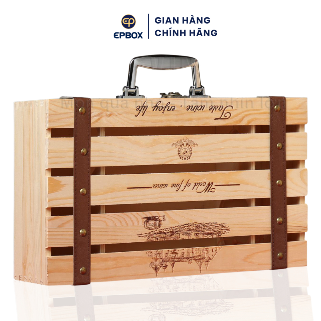 Hộp Đựng Rượu Vang Đôi Gỗ Thông Epvina Box Nan Hở 2 Ngăn HO17-067-I01
