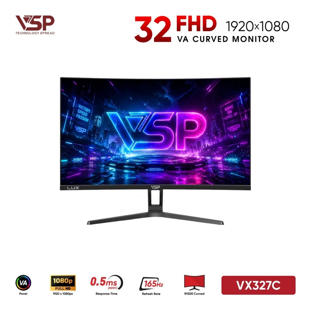 Màn Hình Cong Gaming VSP VX327C (32 inch/VA/FHD/165Hz/0.5ms)-Màn cong lớn 32 inch, phản hồi 0.5ms, b
