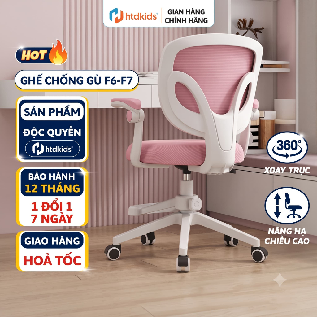 Ghế Chống Gù HTDKIDS F7 - Ghế Học Sinh Thông Minh Tăng Giảm Chiều Cao, Chống Cận Thị