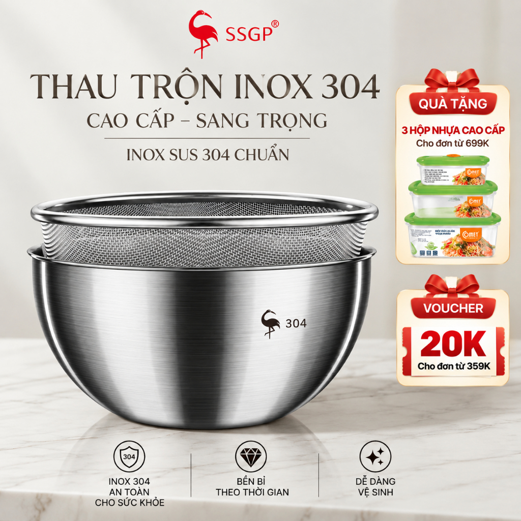 Thau Trộn Frankfurt Inox 304 SSGP - Thau inox 304 chậu rổ, thau, thau inox Thau rổ Thau inox nhỏ xô