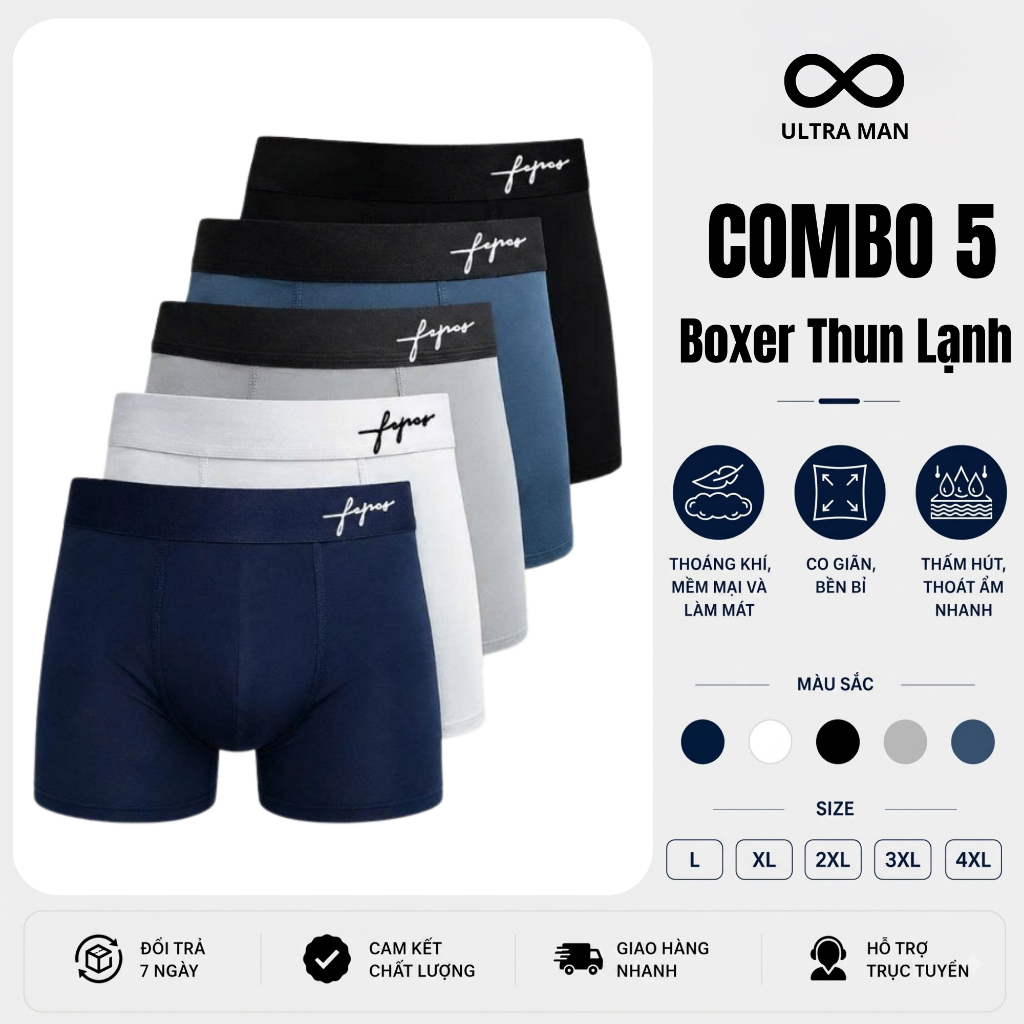 Sịp đùi nam boxer thun lạnh cao cấp khử mùi thoáng khí, Quần sịp cotton chữ kí sang trọng trẻ trung 