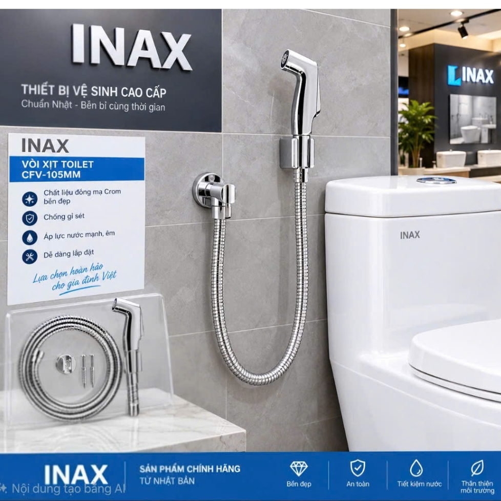 VÒI XỊT INAX CFV - 105MM  HÀNG CHÍNH HÃNG CÔNG TY  BẢO HÀNH 2 NĂM  Vòi xịt rửa Toilet INAX CFV-105MM