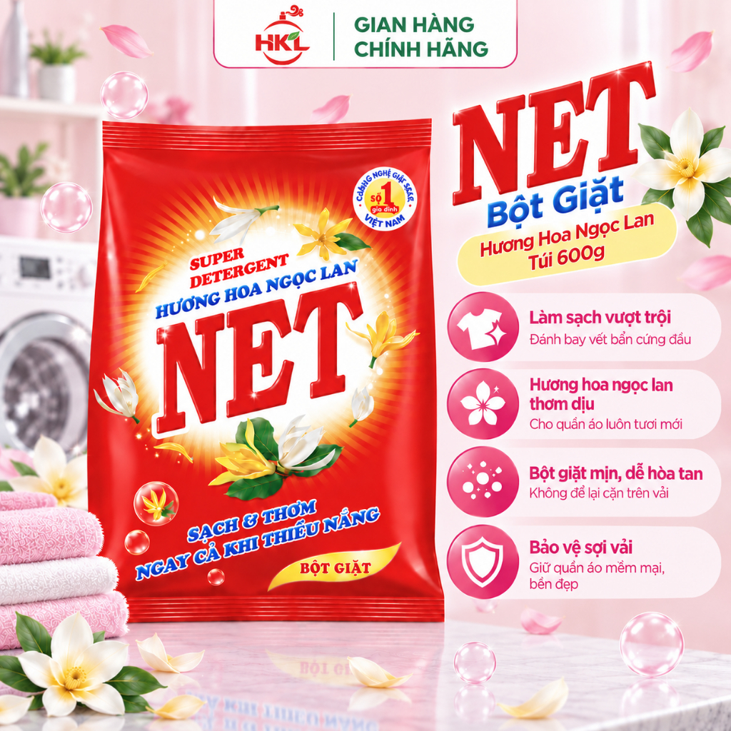 NET Bột Giặt Hương Hoa Ngọc Lan Sạch Thơm Túi 600g