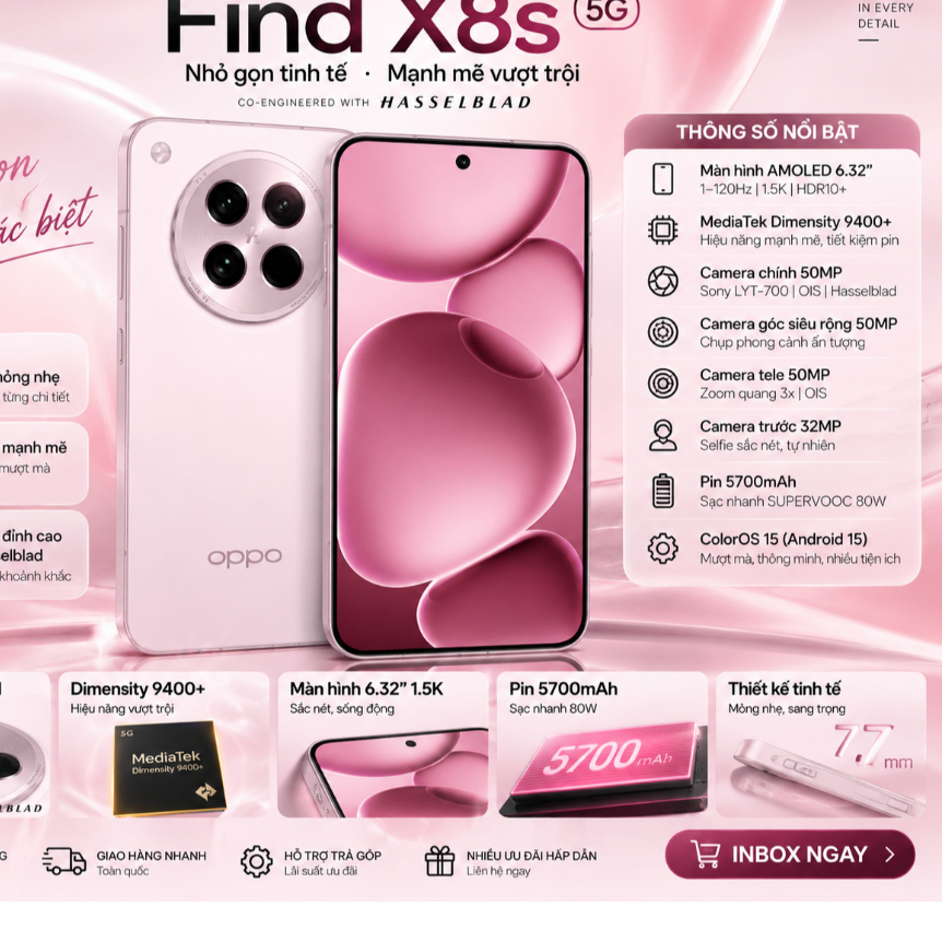 Điện thoại Oppo Find X8s nội địa - ( Dimensity 9400 Plus ) - 12/256 - Đẹp 99%