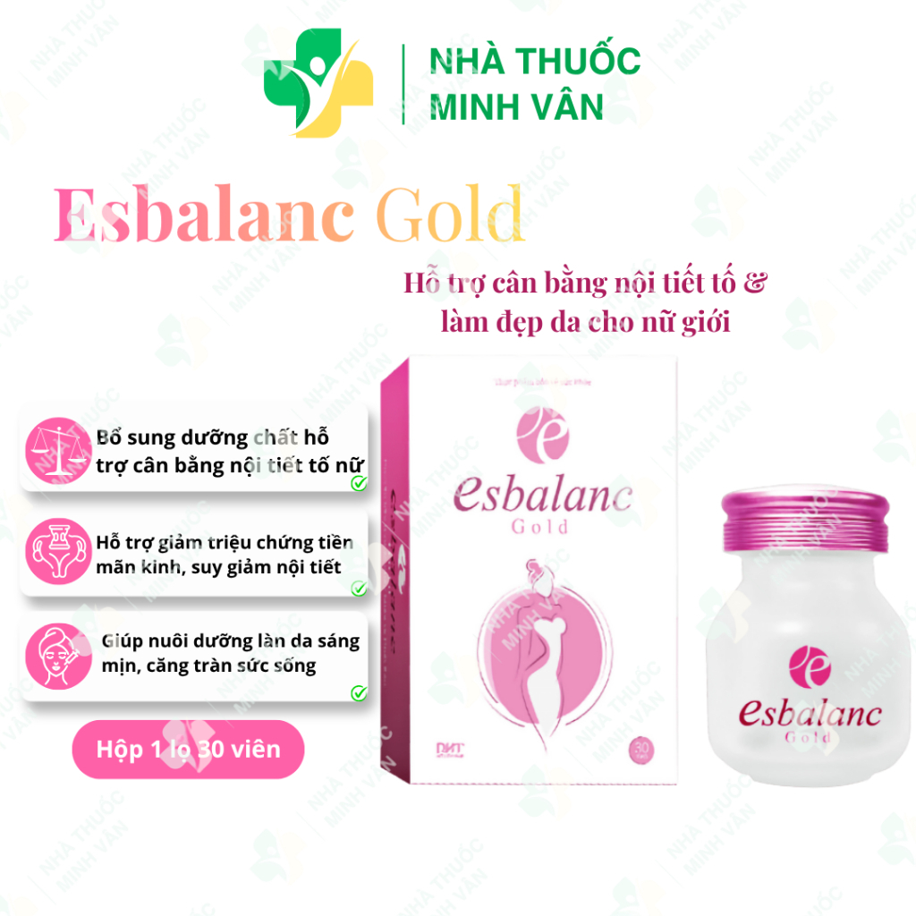 Esbalanc Gold DHT hỗ trợ cân bằng nội tiết tố nữ, giảm bốc hỏa, mất ngủ (Hộp 30 viên) date 2027
