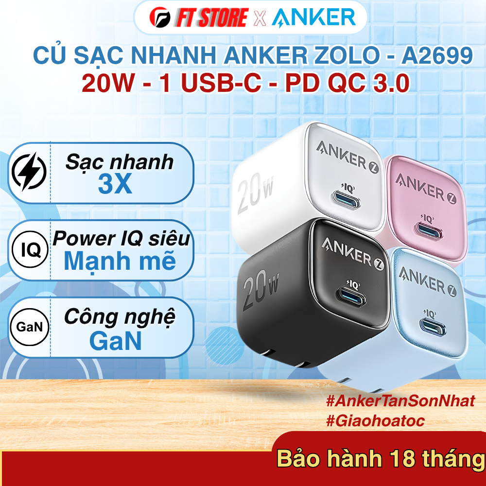 Củ Sạc Anker Zolo A2699 20W Type-C PD PowerIQ 3.0 Sạc Nhanh