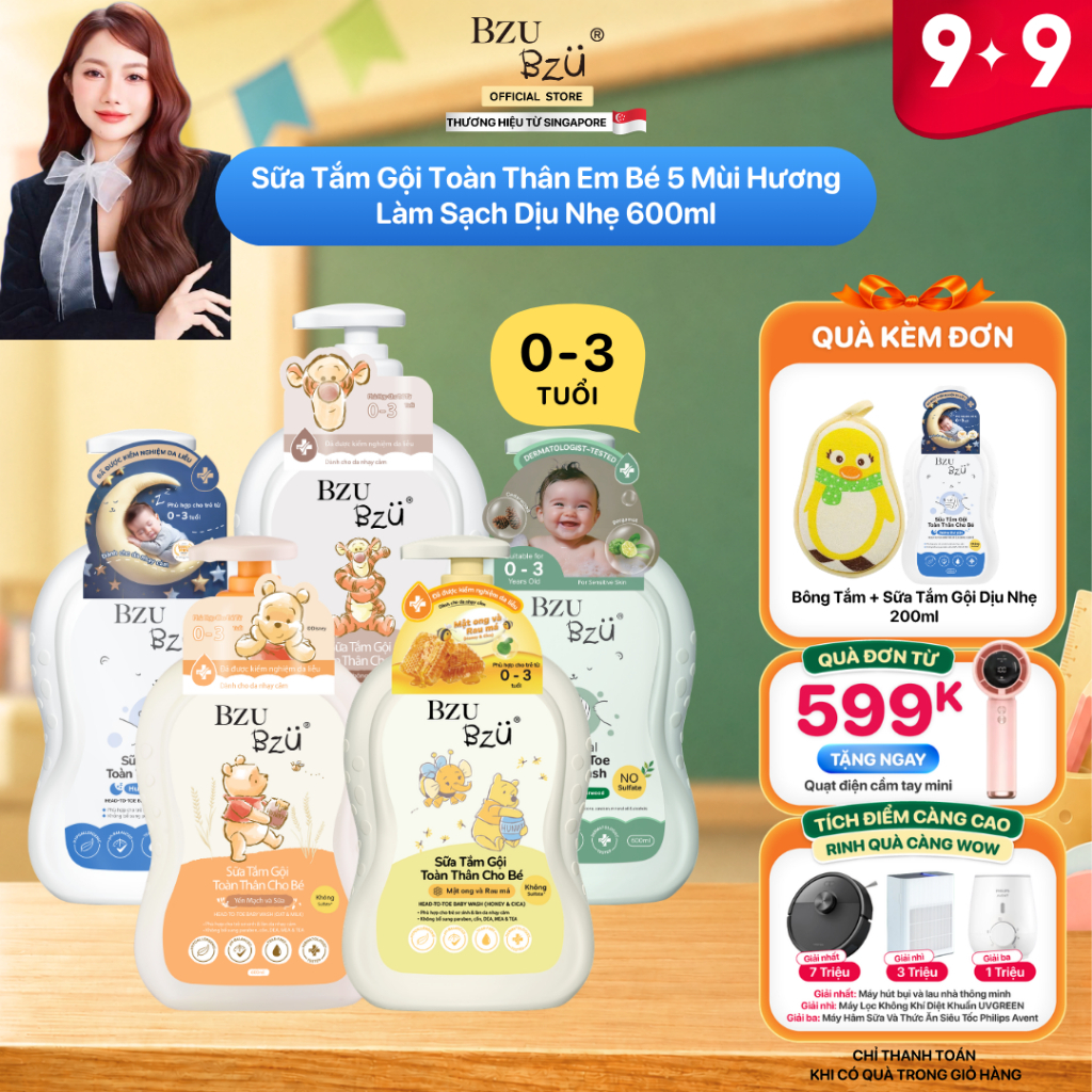 [Deal Diệp Lê] Sữa Tắm Gội Toàn Thân Em Bé BZU BZU Baby Head to Toe Wash 5 Mùi Hương Làm Sạch Dịu Nh