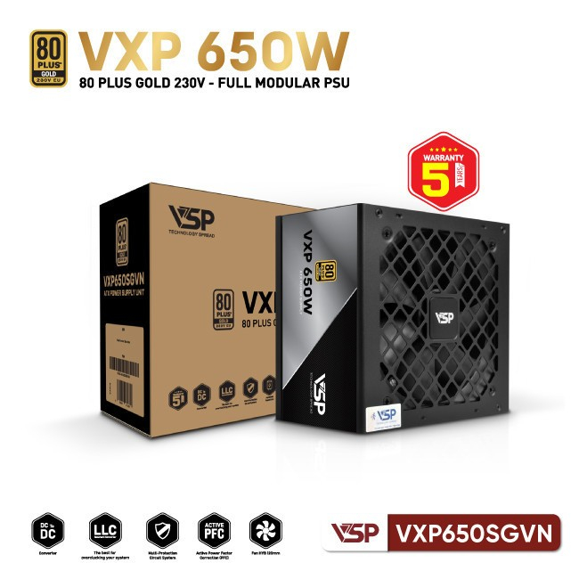 Nguồn Máy Tính High-End Gaming VSP VXP650SGVN (650W / 80 Plus Gold / Tụ Nhật / LLC / DC to DC) - chí