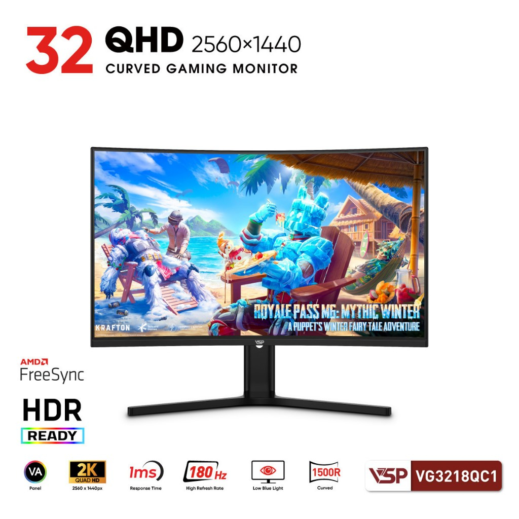 Màn Hình Cong Gaming VSP VG3218QC1 (32 inch/2K QHD/VA/180Hz/1ms)-Màn cong siêu nét 2K 1440p 180Hz, b