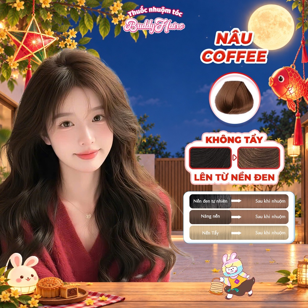 Thuốc nhuộm tóc màu NÂU COFFEE, NÂU CÀ PHÊ, NÂU CAFE, thuốc nhuộm tóc không cần tẩy, kem nhuộm tóc tại nhà Buddyhairs