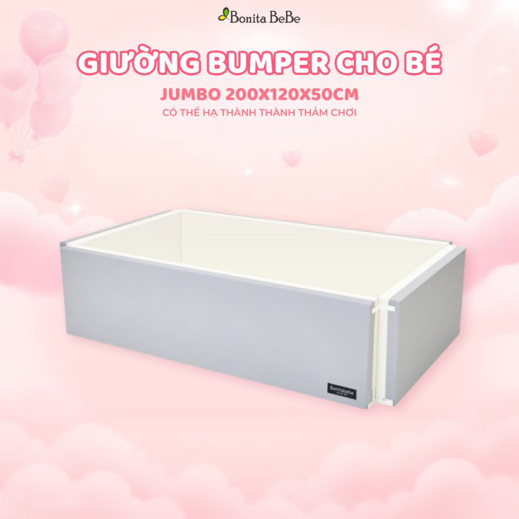 Giường Ngủ Cho Bé BonitaBeBe Bumper Bed Jumbo 200*120*h50cm Đa Năng - Nhập Khẩu Chính Hãng HQ