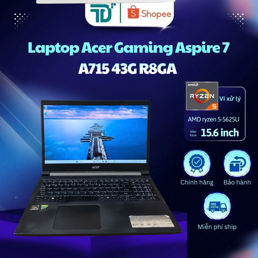 Thanh lý Laptop Acer Gaming Aspire 7 A715 43G R8GA R5 5625U/8GB/512GB/4GB RTX3050/144Hz/Win11 Đen - 