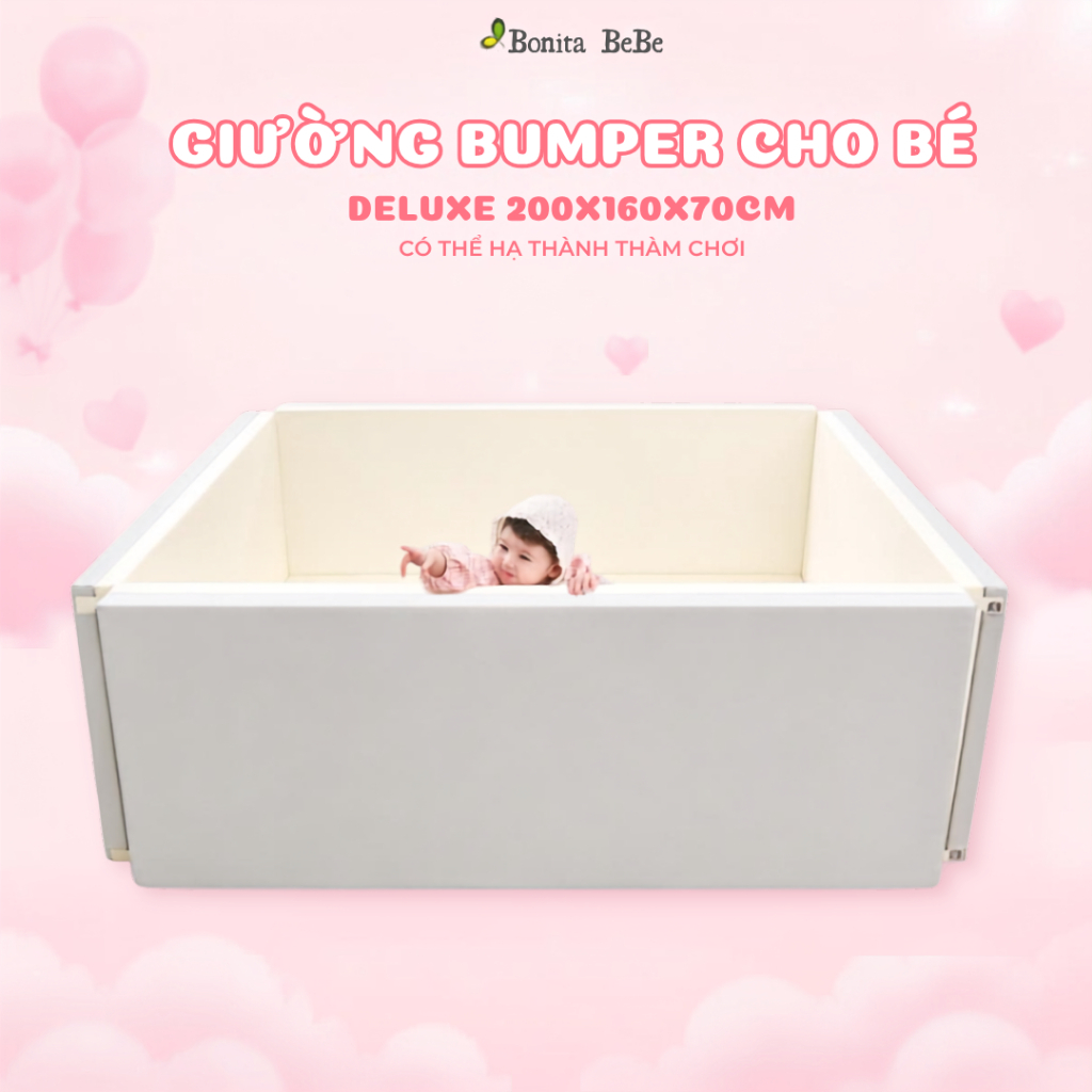 [LIVE] Giường Ngủ Cho Bé BonitaBeBe Bumper Bed Deluxe 200*160*H70cm Đa Năng