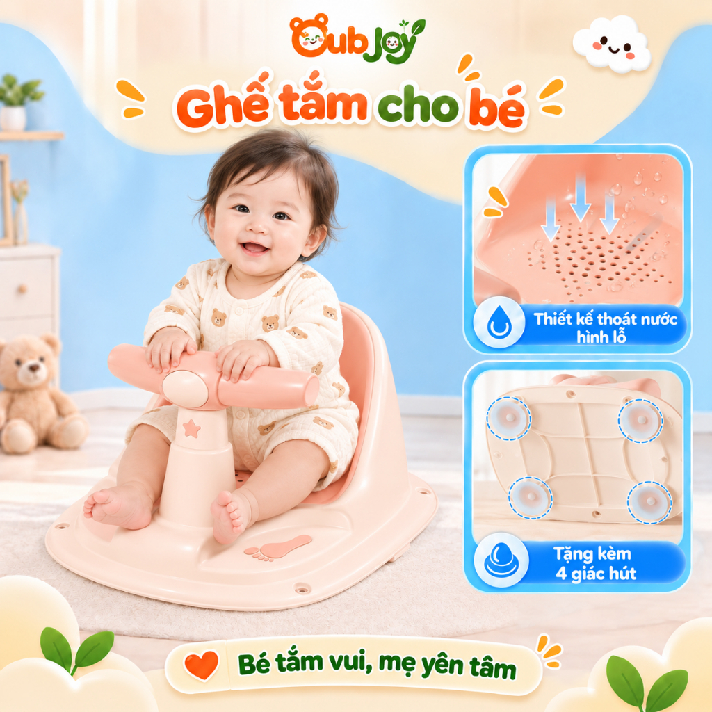 ghế tập ngồi cho bé Beige Ghế Tập Ngồi Cho Bé Tiện Lợi Giúp Bé An Toàn Khi Tắm Có giác hút