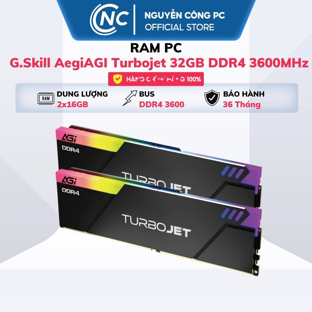 RAM AGI Turbojet 32GB DDR4 3600MHz (2x16GB, RGB, AGI8EPC16UD848) - Bảo hành 60 tháng