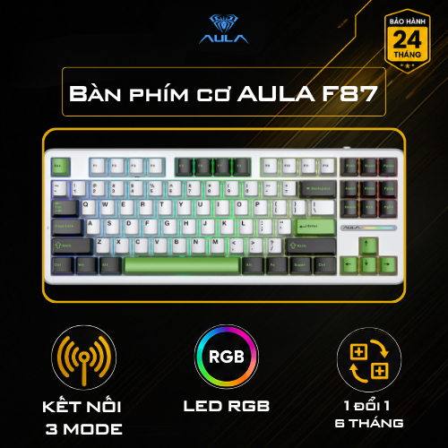 Bàn phím cơ có dây Hỗ trợ Hotswap AULA F87 trục Gasket Mount Keycap PBT Full Option Mode Chơi game