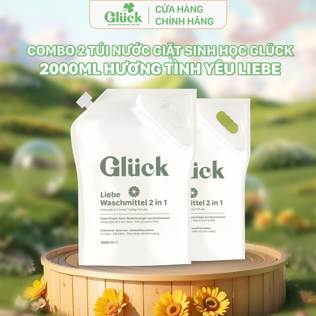 [TẶNG CHAI NƯỚC GIẶT MINI] Combo 2 túi nước giặt Gluck 2000ml hương tình yêu Liebe