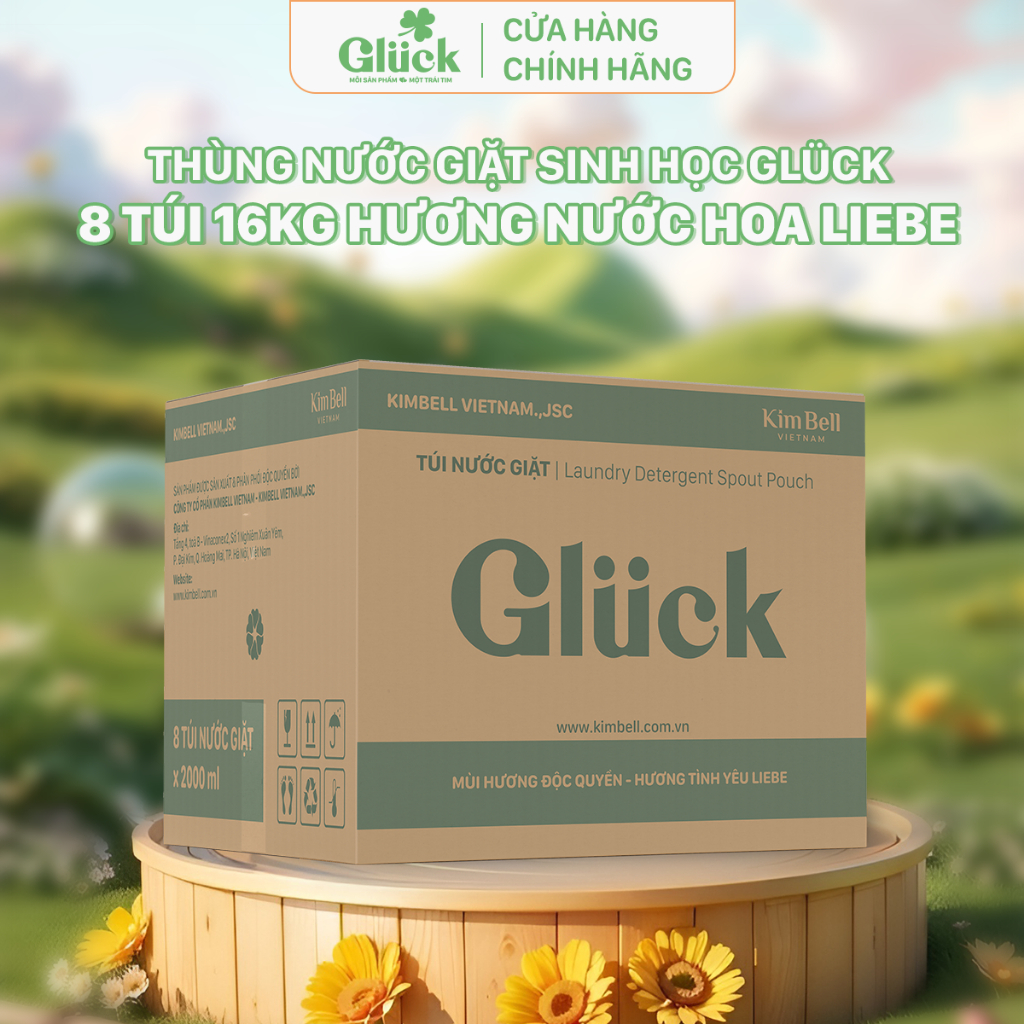 Thùng nước giặt sinh học Gluck 8 túi 16kg hương nước hoa Liebe