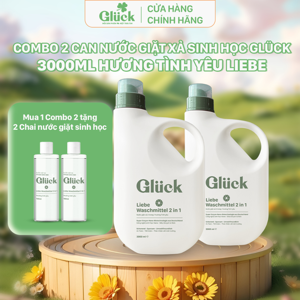 Combo 2 can nước giặt xả sinh học GLUCK 3000ml, hương tình yêu Liebe