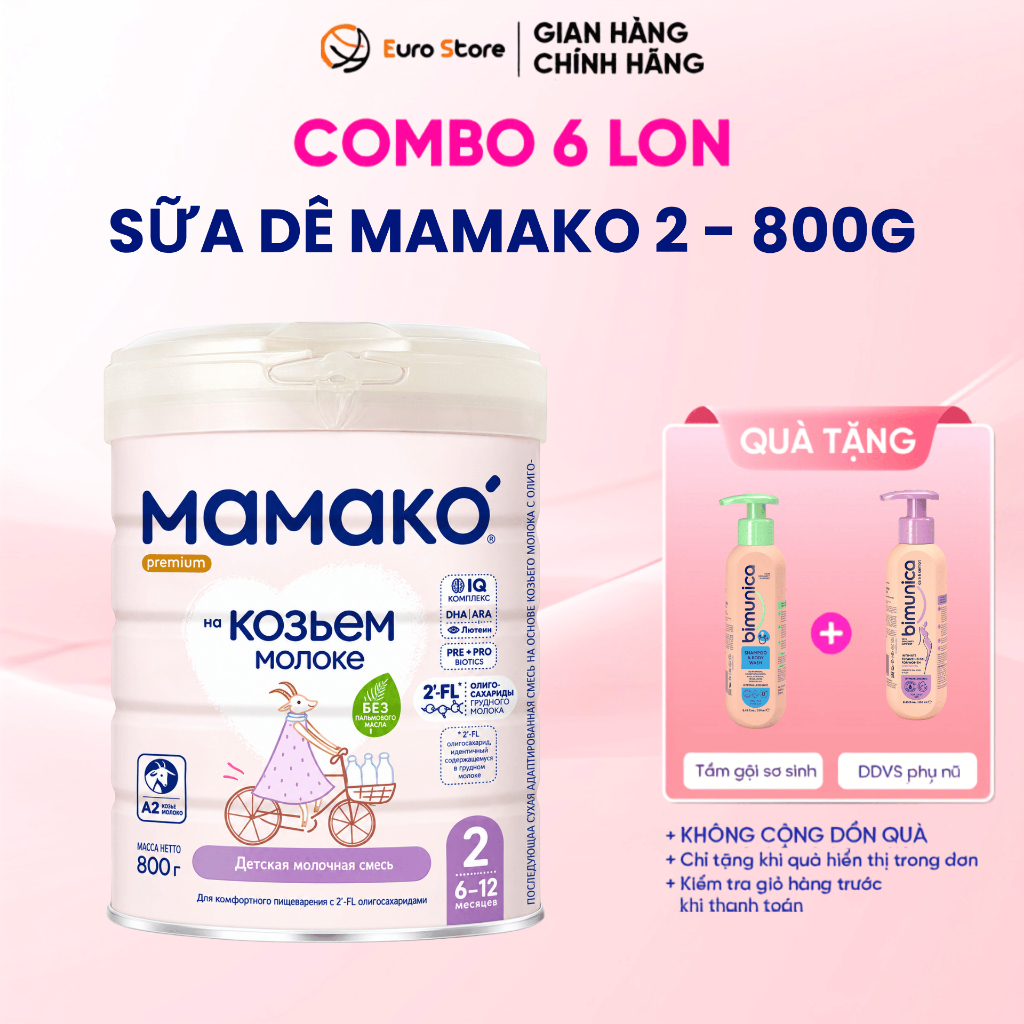 [Date 2027] Thùng 6 Lon Sữa Dê MAMAKO Số 2 800g, Eurostore