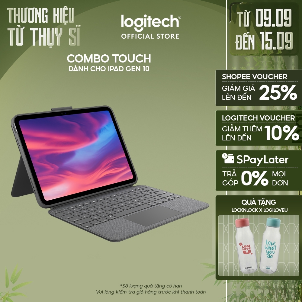 Bao da case kèm phím Logitech Combo Touch dành cho iPad Gen 10 (10.9 inch) - Tháo rời Trackpad