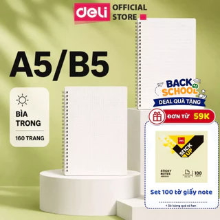 ????9/9 TẶNG GIẤY NOTE Sổ lò xo kép A5 B5 Deli Sổ bìa trong 160 trang giấy kẻ ngang/ caro chống lóa Viết callipraphy