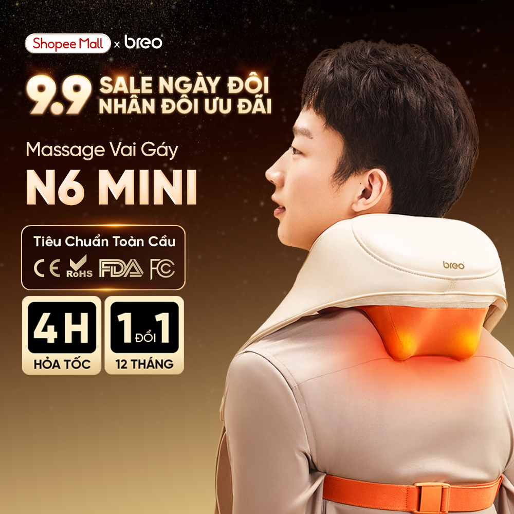 Máy Massage Cổ Vai Gáy BREO N6 Mini - Cam, 285x170x140mm, 1.25kg