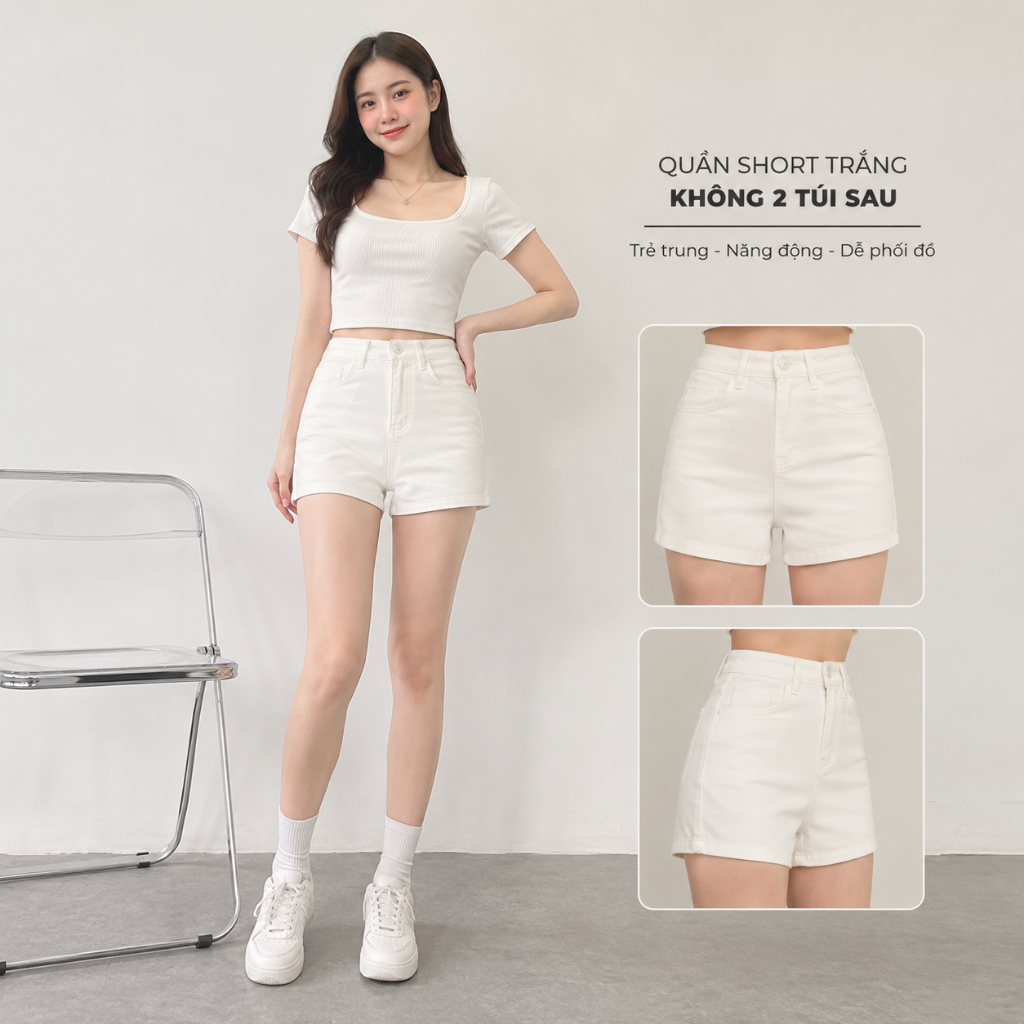Quần jean short nữ chất kaki giả Jeans thiết kế đơn giản kaki trơn dễ phối đồ…