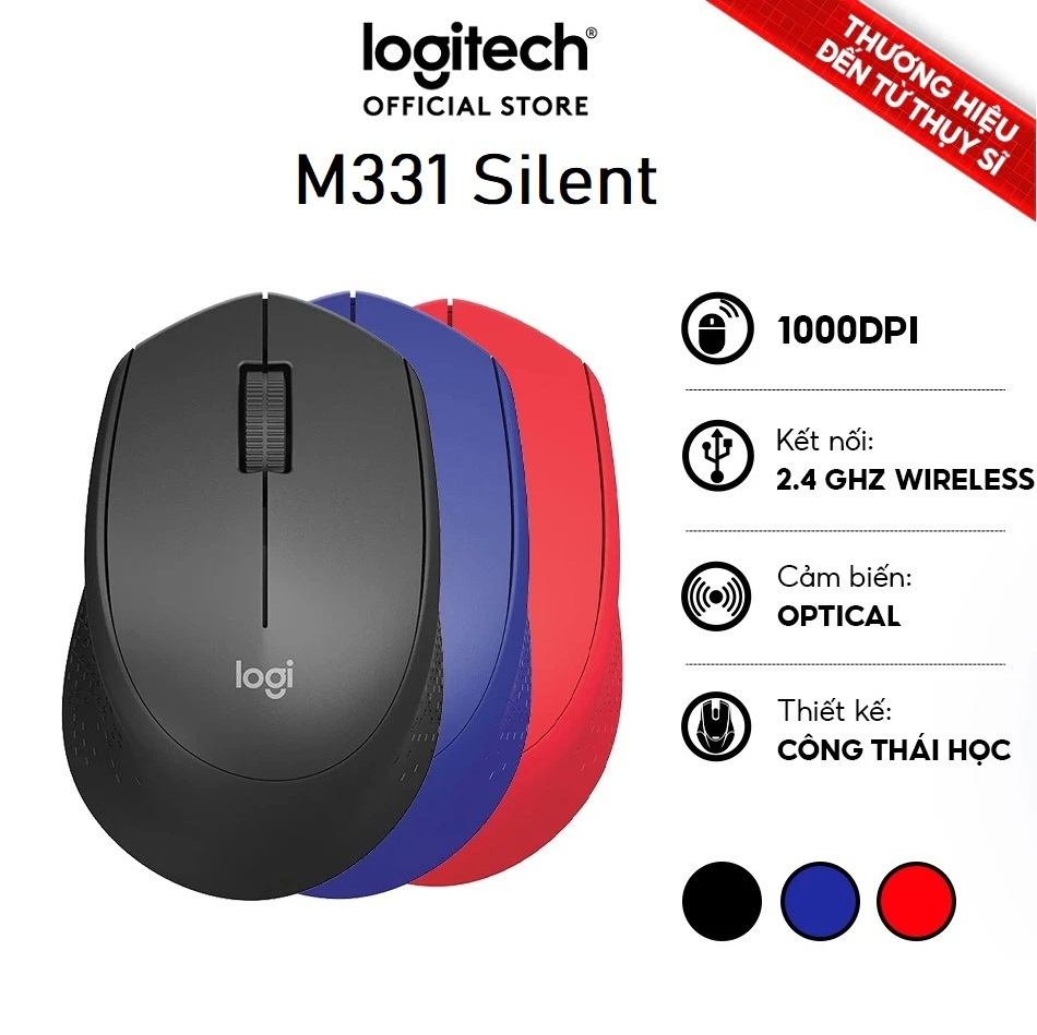 Chuột không dây Logitech M331 Silent Plus chính hãng, Pin 24 tháng - Bảo Hành 12 Tháng