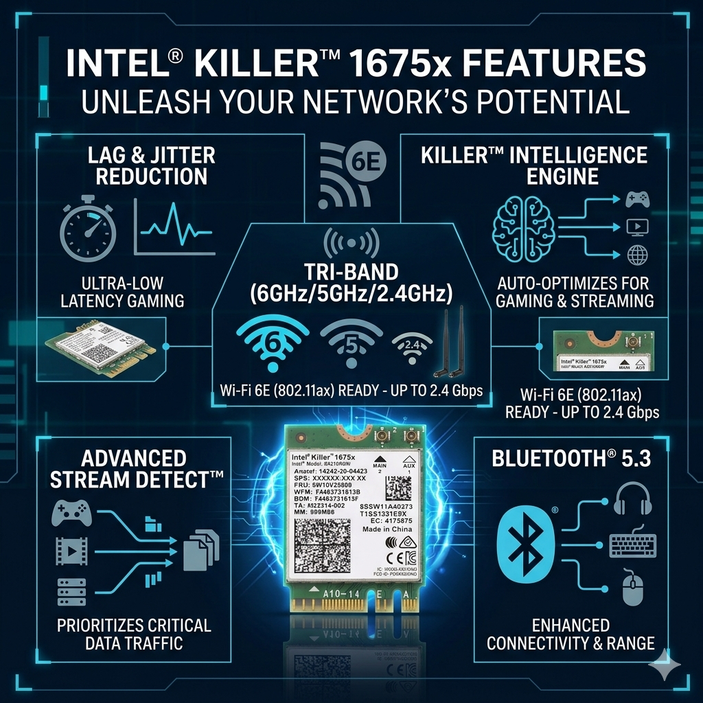 Card Wifi 6E Intel Killer 1675x AX210NGW - Chuyên Game Mượt Mà, Giảm Ping, Bluetooth 5.3 Cao Cấp