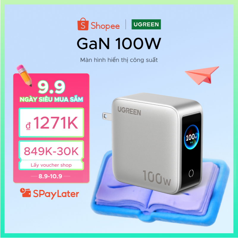 Củ sạc nhanh UGREEN Nexode 100W /160W 5 cổng 4C1A X773, màn led, kèm  hỗ trợ PD PPS QC cho Iphone / Samsung / Máy tính