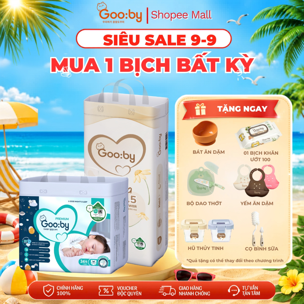 [Quà xinh] Tã dán/Bỉm quần Gooby ngày/đêm siêu mỏng nhẹ, đủ size cho bé NB/S/M/L/XL/XXL/XXXL