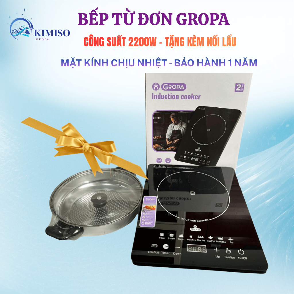 Bếp từ đơn , bếp từ đơn tặng kèm nồi lẩu GROPA , bếp từ Gropa bảo hành chính hãng 1 năm