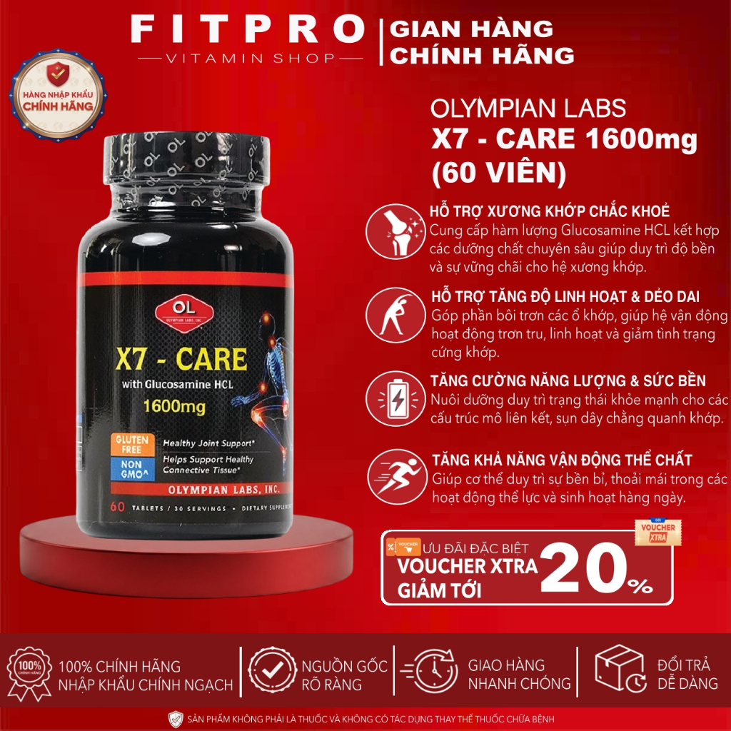 Viên Uống Bổ Xương Khớp Olympian Labs X7 Care (60 Viên) - Hỗ Trợ Tăng Tái Tạo Sụn Khớp Của Mỹ