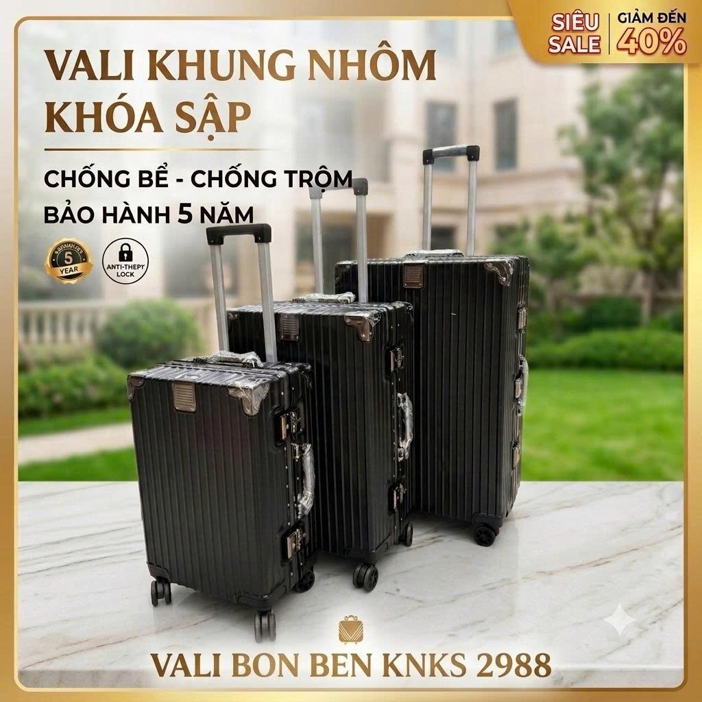 Vali Du lịch Khung Nhôm Khóa Số TSA Size 20-24-29 Inch