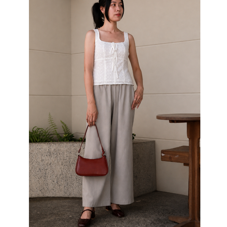 Papeya Noelle Linen Cotton Straight Pants - Soft Grey