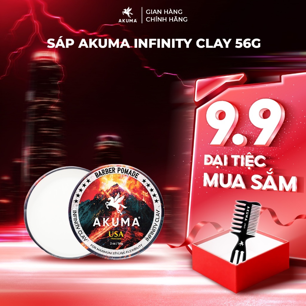 Sáp Vuốt Tóc AKUMA INFINITY CLAY Hàng Chính Hãng, Độ Bóng Mờ Tự Nhiên Akuma