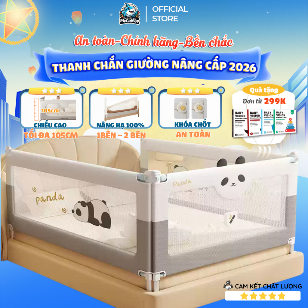 (Mẫu Mới) Thanh Chắn Giường Cho Bé Nâng Cấp 2026, Chắn Giường Pakey Nâng Hạ 1&2 Bên Chiều Cao Tối Đa