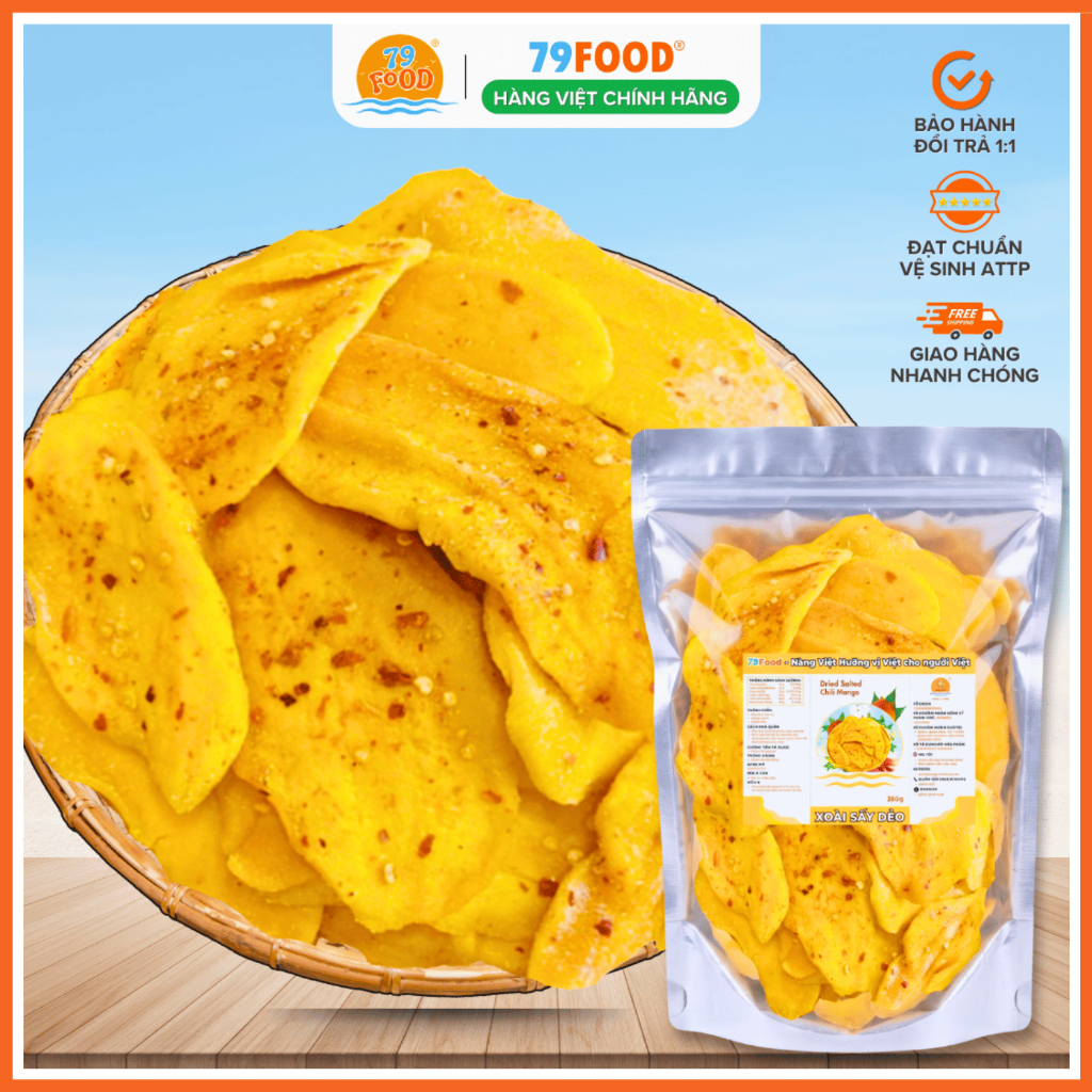 Xoài sấy dẻo muối ớt (ít đường) cay nhẹ đặc sản Cam Lâm 79Food - 250g/500g