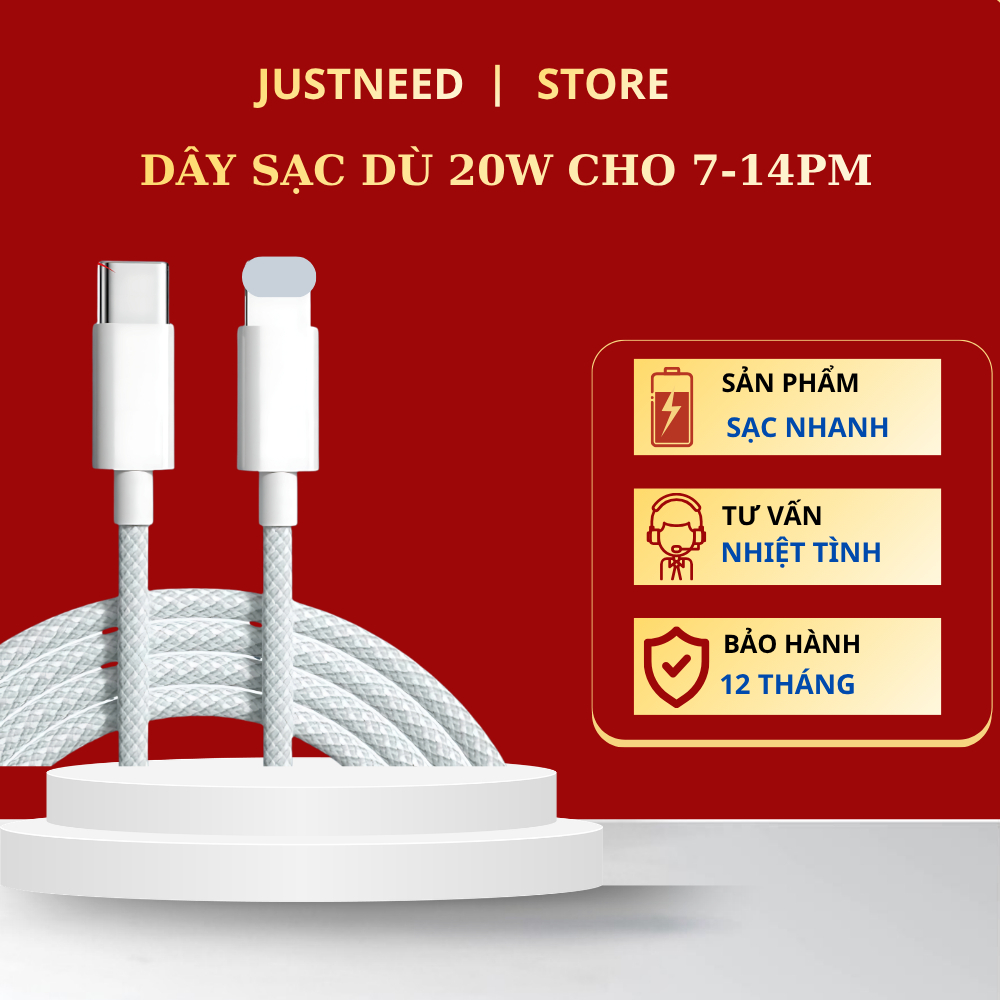Dây sạc dù 20w được bọc dù siêu nhanh dùng cho tất cả dòng máy từ 7 đến 14prm