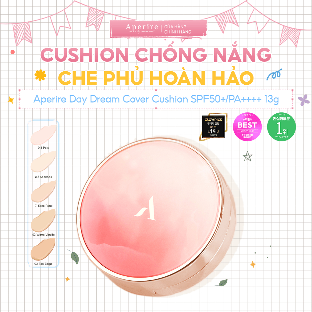 [APERIRE] Cushion Chống Nắng Che Phủ Hoàn Hảo Aperire Day Dream Cover Cushion SPF50+/PA++++ 13g