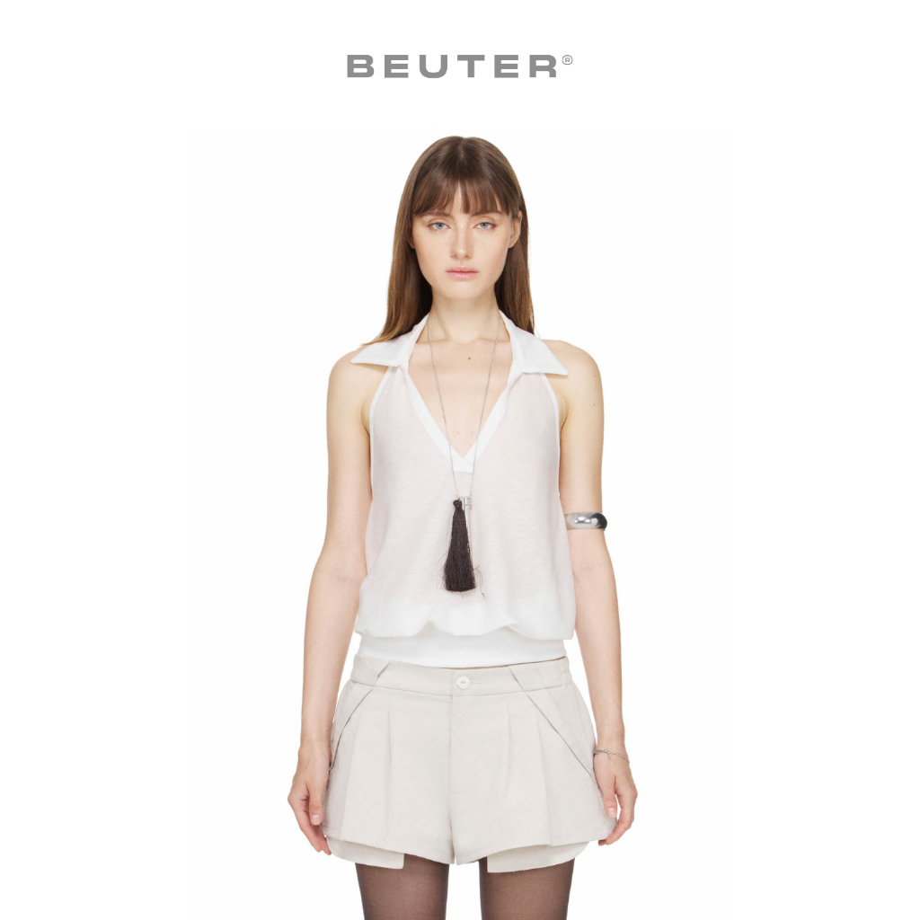 Áo Yếm Cổ Polo Khoét Sâu Hở Lưng Màu Trắng - BEUTER® WMNS DEEP-V HALTER POLO TOP - WHITE