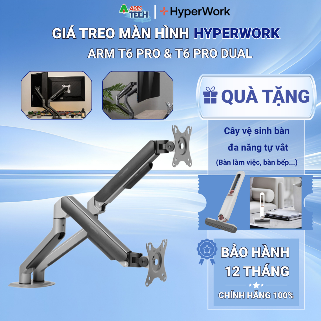 [Chính hãng] Giá Treo Arm Màn Hình Hyperwork T6/ T6 Pro/ T6 Pro Dual | Màn Hình 17-32'', Trong Tải T