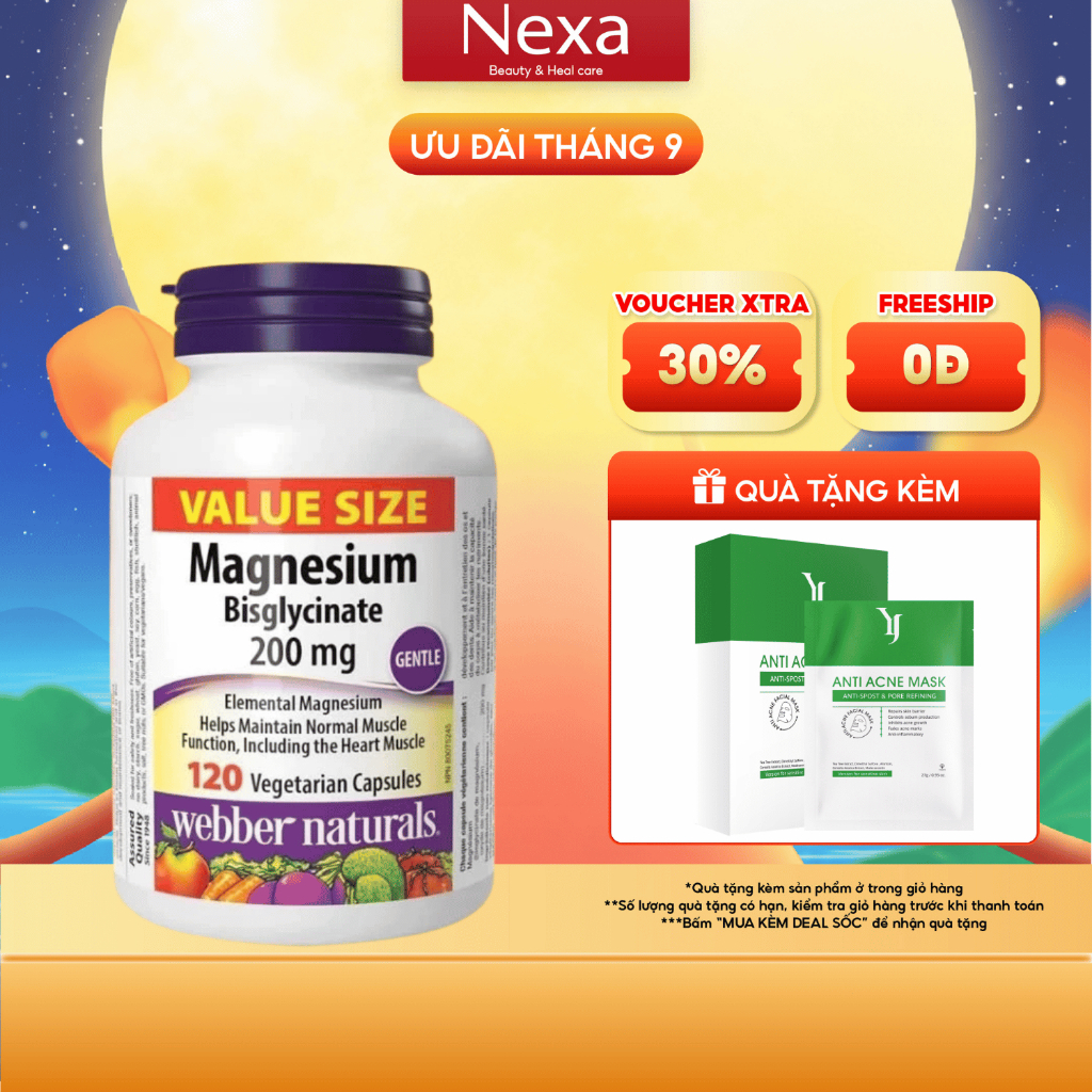 Viên uống Webber Naturals Magnesium Bisglycinate 200mg (120 viên), Bổ sung Magnesium