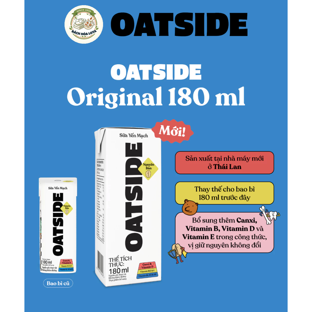 [COMBO 2 THÙNG/48 HỘP 180ML] Sữa Yến Mạch OATSIDE 180ml | Không Lactose, Sánh Mịn, Không Chất Làm Ng