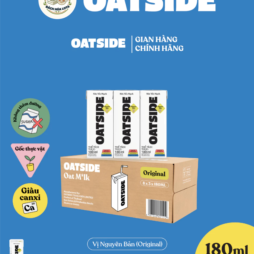 [1 THÙNG 24 HỘP 180ML] Sữa Yến Mạch OATSIDE 180ml | Sữa Thực Vật Sánh Mịn, Không Lactose